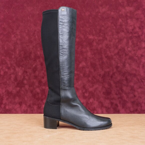 Stuart Weitzman Wmn Keelan Black Leather Stretch Dress Office Knee boots sz 9 - Picture 3 of 10